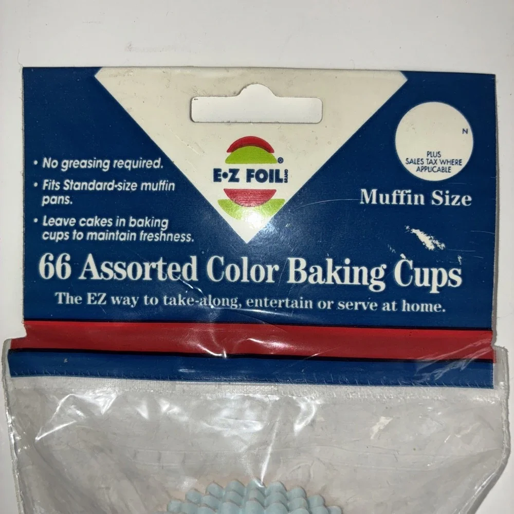 E-Z Foil Baking Cups Paper 66 Count Yellow Pink‎ Blue Made In USA Vintage NEW